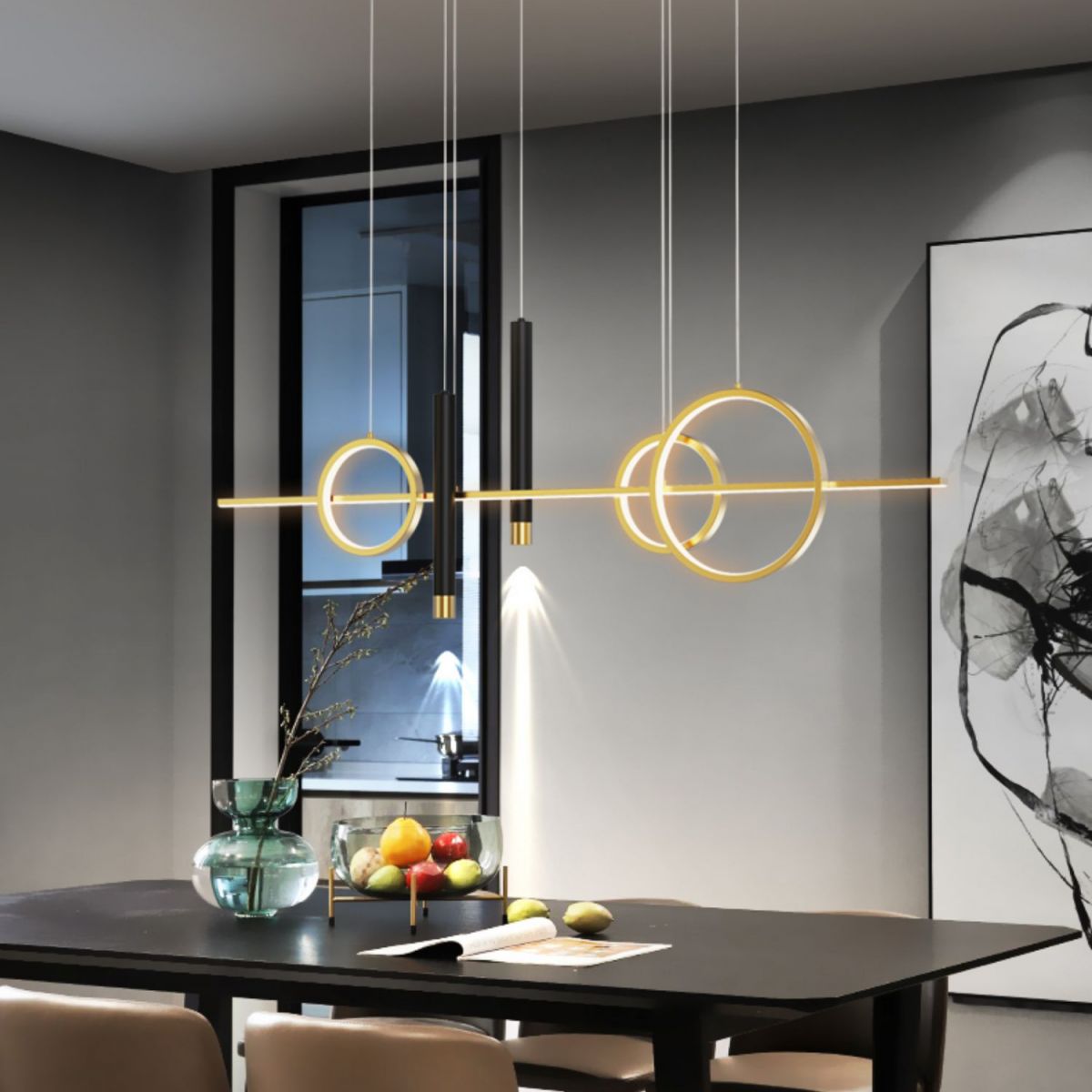 Black New Modern Island Chandelier Linear Aluminum Chandelier Lighting Fixture for Dining Room