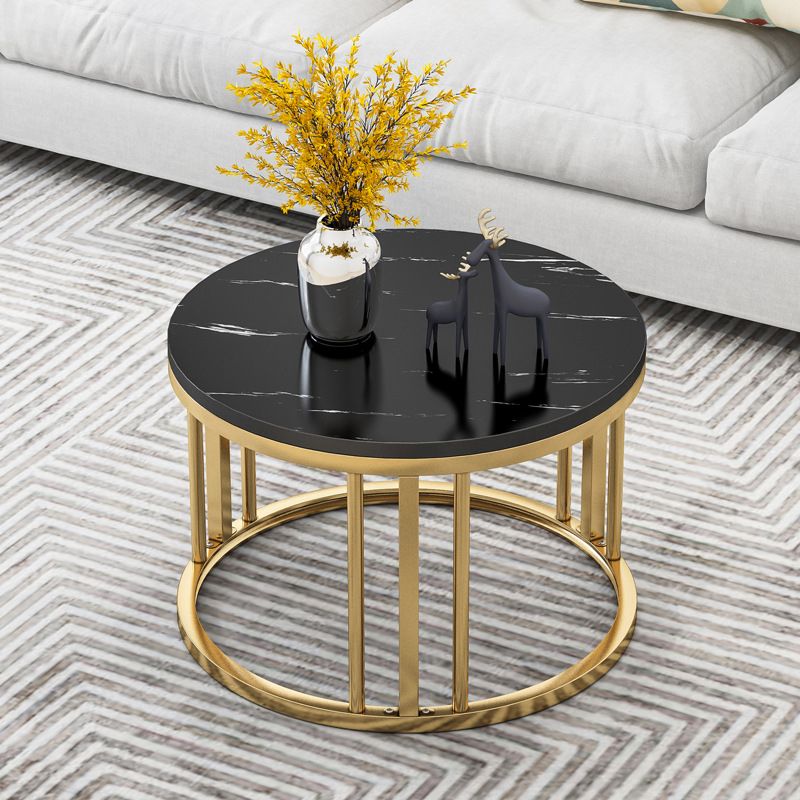 17.7"/14.9" Tall Modern Steel Frame Black/White Round Wood Top Coffee Table