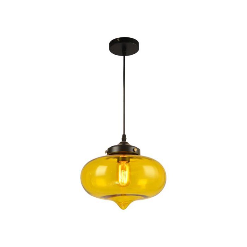 Industrial Onion Shade Pendant Lighting 1 Light Red/Yellow/Smoke Gray Glass Hanging Lamp for Bar