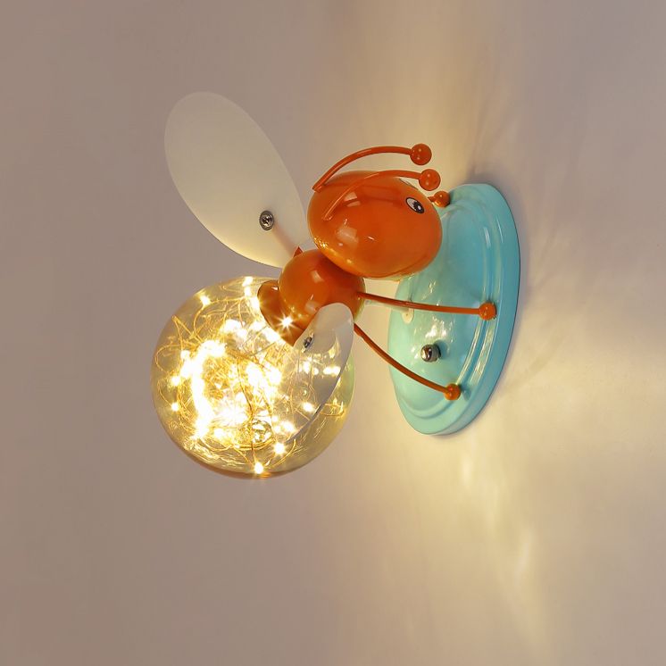 Creative Cartoon Style Bee Shaped Wall Sconce Glass 1 Light Sconces for Bedroom