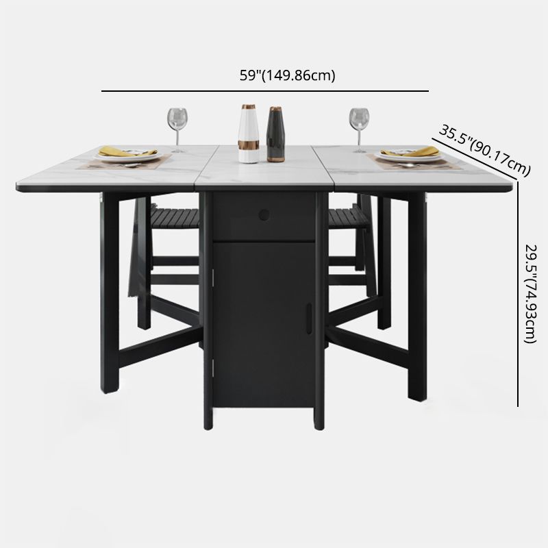 Contemporary Style Sintered Stone Dining Table with White Removable Leaf and Trestle Base