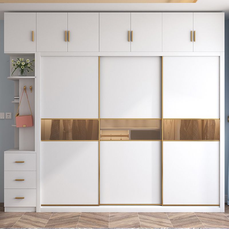 White Engineered Wood Wardrobe Armoire Modern Sliding Door Wardrobe