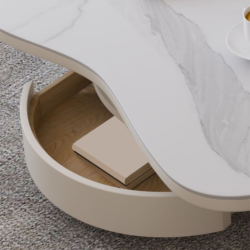 13"H Contemporary Coffee Table White Coffee Cocktail Table with Drawer