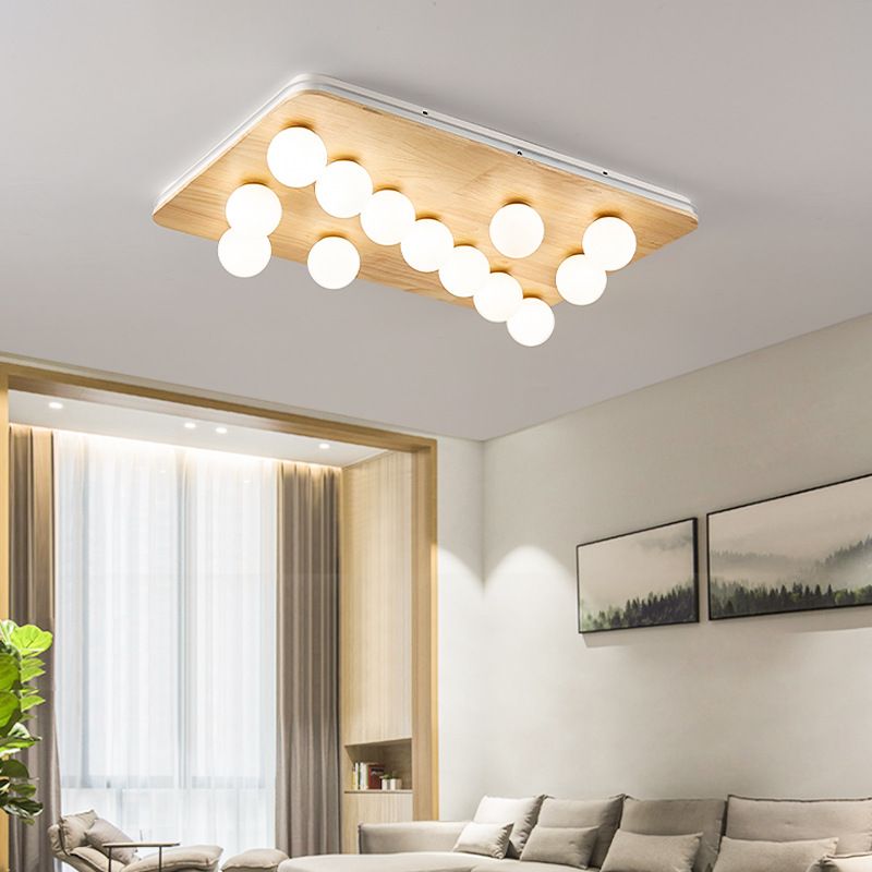 Contemporary Geometric Flush Light Fixture Wood Flush Mount Ceiling Fixture in Brown