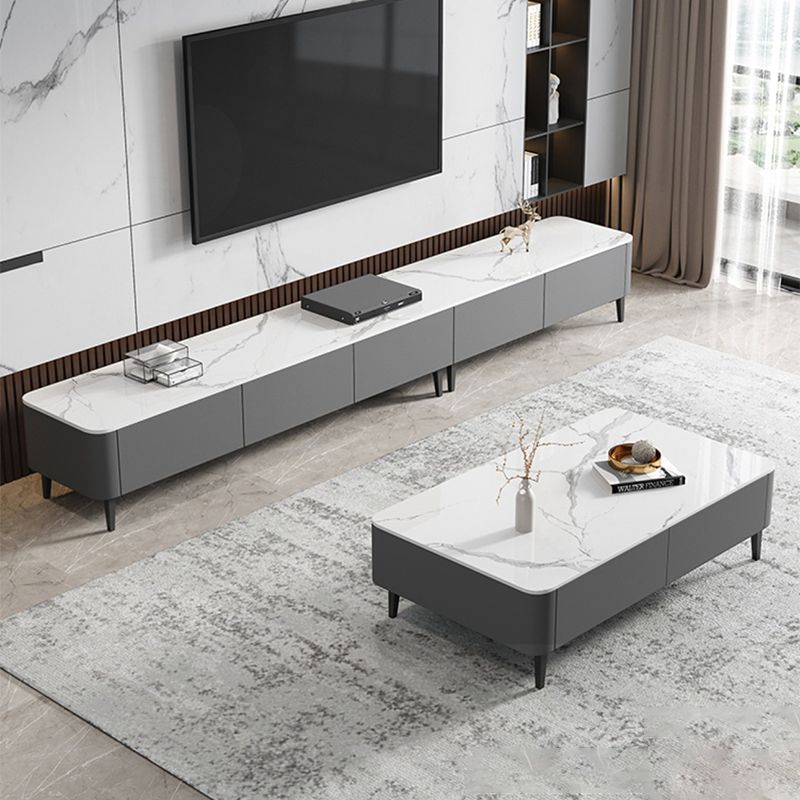 4 Legs Coffee Cocktail Table with Storage Drawers Rectangle Slate Top