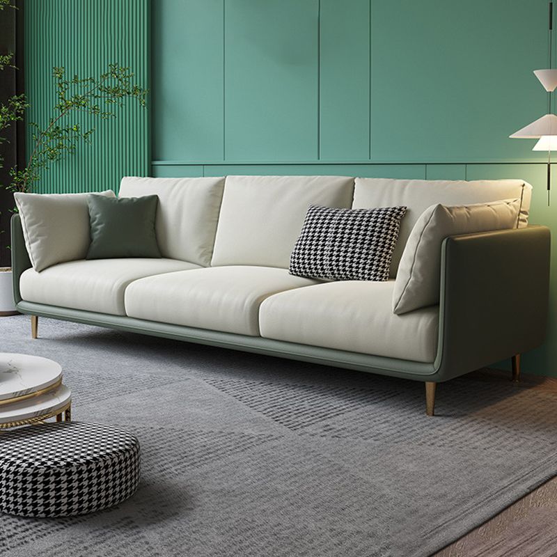 Square Arm Contemporary Standard Faux Leather Sofa Couch with Pillows