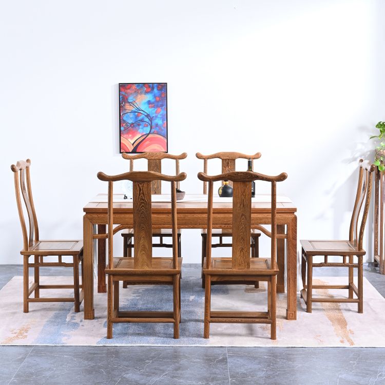Traditional Style Solid Wood Dining Set with Walnut Fixed Table and 4 Legs Base for Home Use