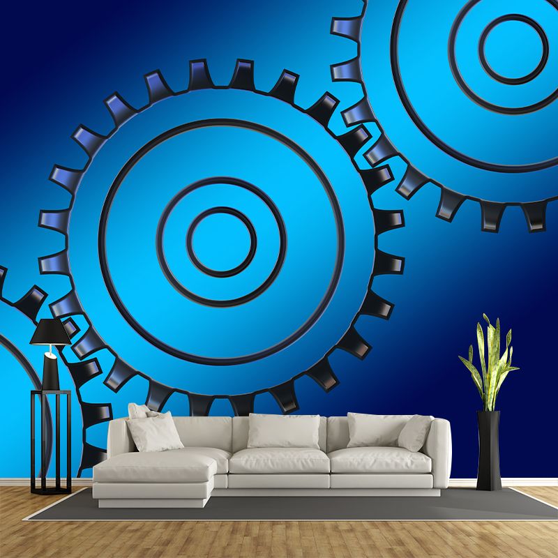 Gear Illustration Mural Wallpaper Stain-Resistant Wall Decor for Living Room