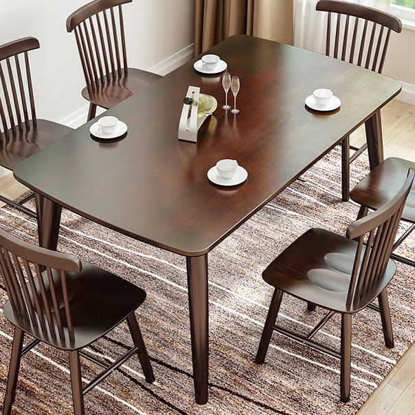 Rectangle 4 jambes Table à manger moderne Table brun Table fixe avec bois massif