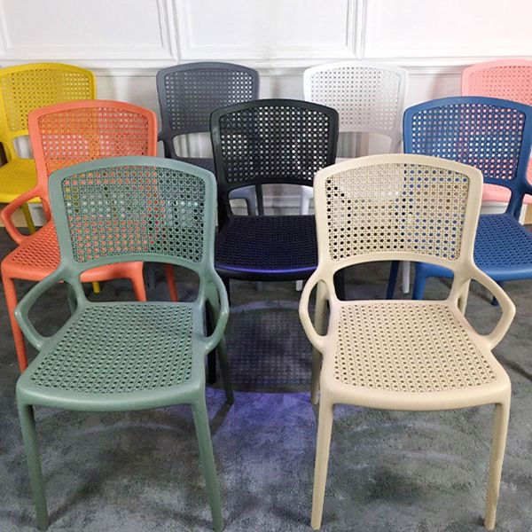 Contemporary Home Arm Chair Stackable Open Back Plastic Dining Room Chair