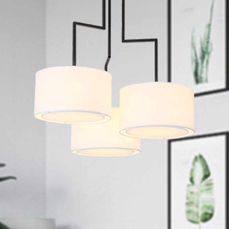 White Drum Chandelier Light Fixture Modern 3 Heads 23"/27.5" Wide Fabric Pendant Light Fixture