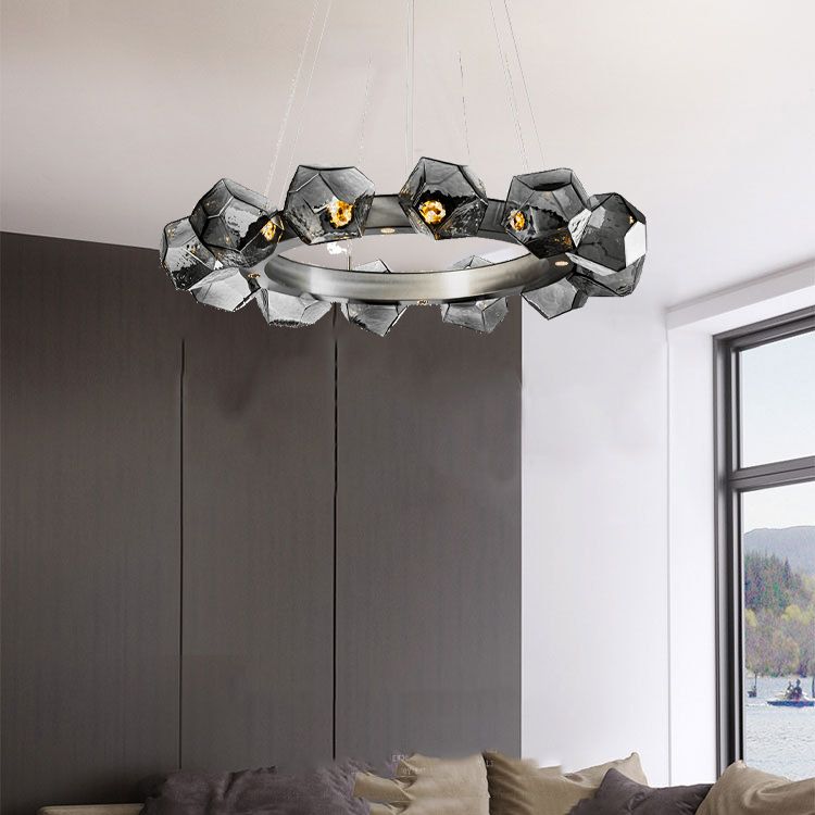Postmodern Style Chandelier Multi Head Hanging Light with Glass Shade for Dining Room
