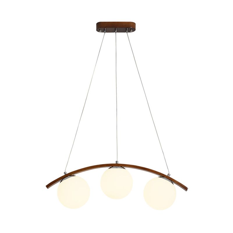 Modern Wooden Island Light Round Glass Shade Chandelier Light Fixture for Dining Room