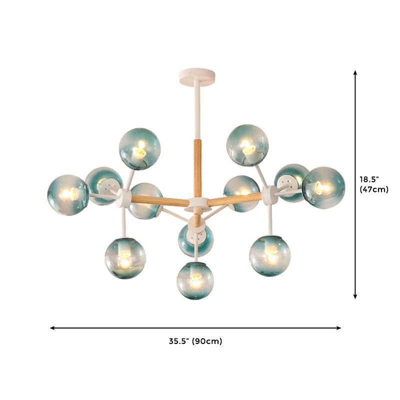 12-Light Linear Ceiling Light Modern Style Chandelier with Globe Shade