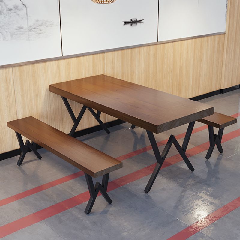 Industriële rechthoek eetkamer tafel dennen vaste houten tafel met zwart dubbel voetstuk