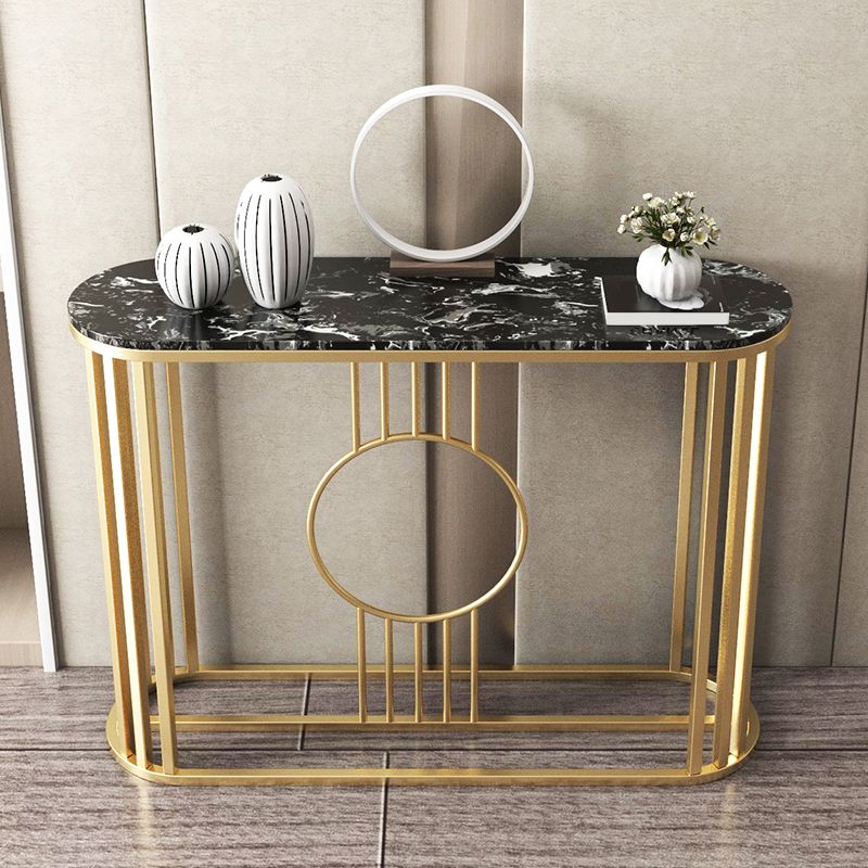 Marble Oval Console Table, 31.5" Gold Metal Base Console Table for Hall