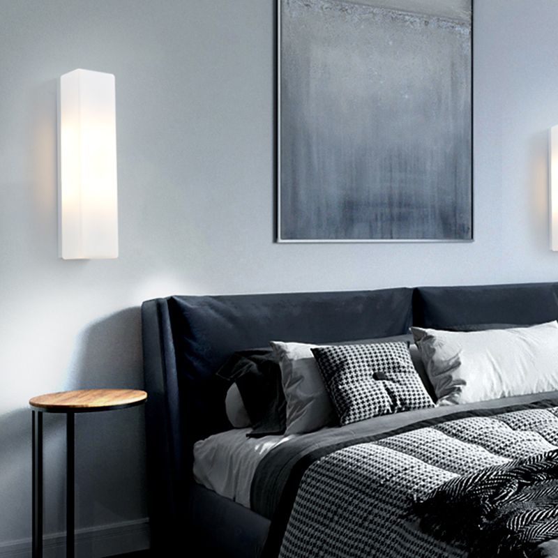 Glass Rectangular Wall Sconce Lights Modern Style 2 Lights Wall Mounted Lamps in White