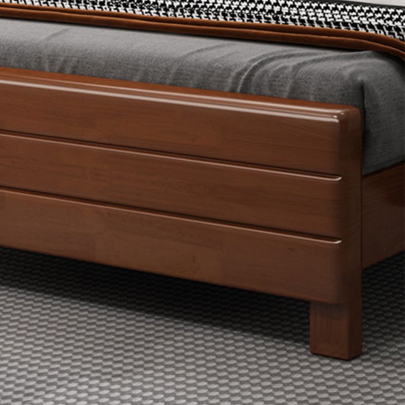 39.37" High Brown Panel Bed with Storage Rubberwood Bed with Headboard