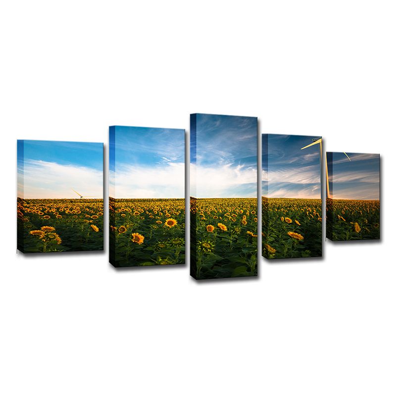 Modernist Sunflower Field Wall Art in Yellow Dining Room Wall Decor, Multi-Piece