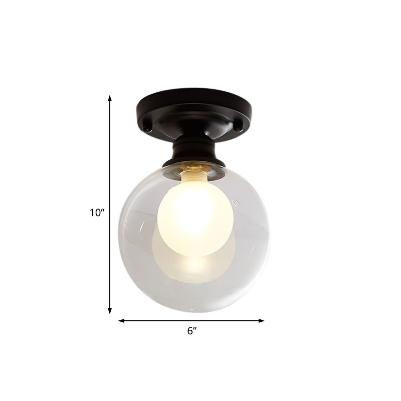 Schwarz One Light Deckenbeleuchtung Industrial Clear Glass Globe/Runde/ovaler Schatten Flush -Leuchten für Wohnzimmer