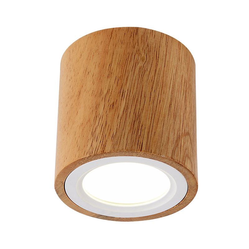 Round/Square Mini Corridor Ceiling Lamp Wooden 4"/6"/8" H LED Nordic Flush Mount Lighting in Beige