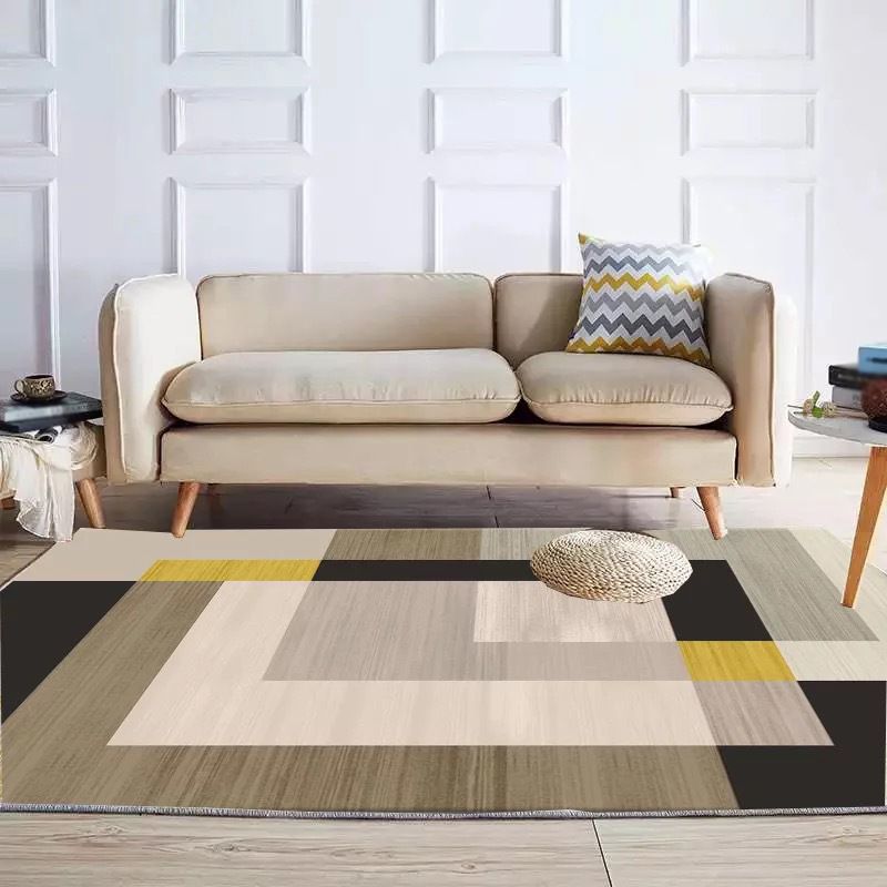 Black and Brown Modern Rug Polyester Colorblock Geometric Rug Washable Rectangle Rug for Living Room