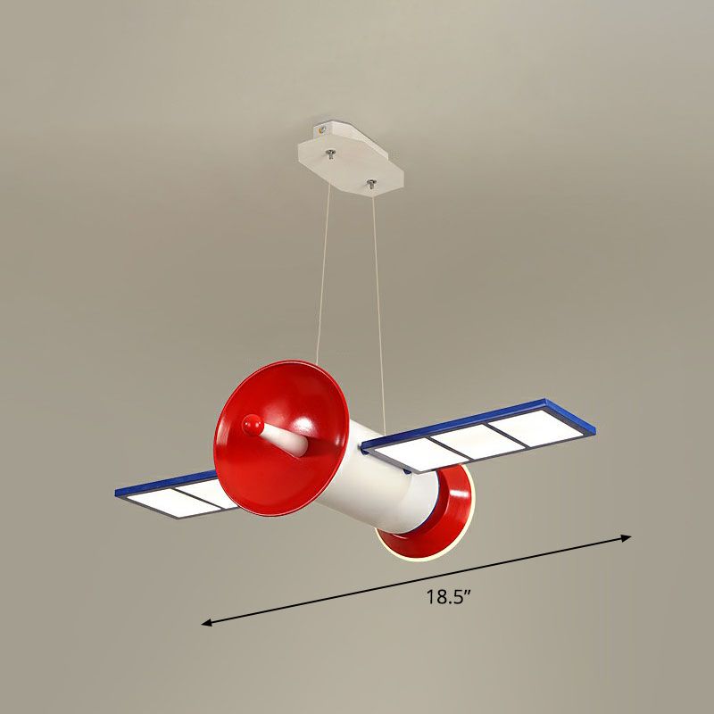 Space Satellite LED Ceiling Lighting Childrens Acrylic Bedroom Chandelier Light Fixture in Red