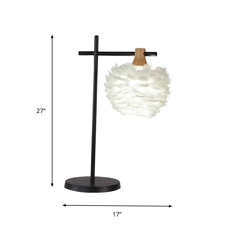 Black-White Cross Night Light Modern 1 Head Iron Table Lamp with Feather Lampshade