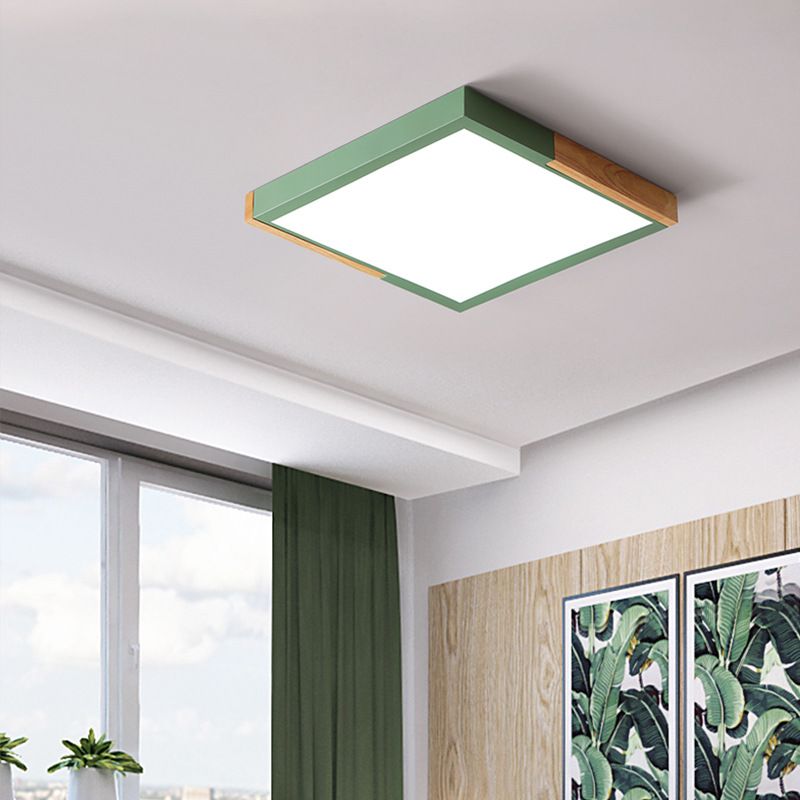 Gesplitst vierkant inbouwlicht Scandinavisch metaal Groen/wit/zwart-hout LED-plafondverlichting in wit/warm/3 kleuren licht, 16"/19,5" breed