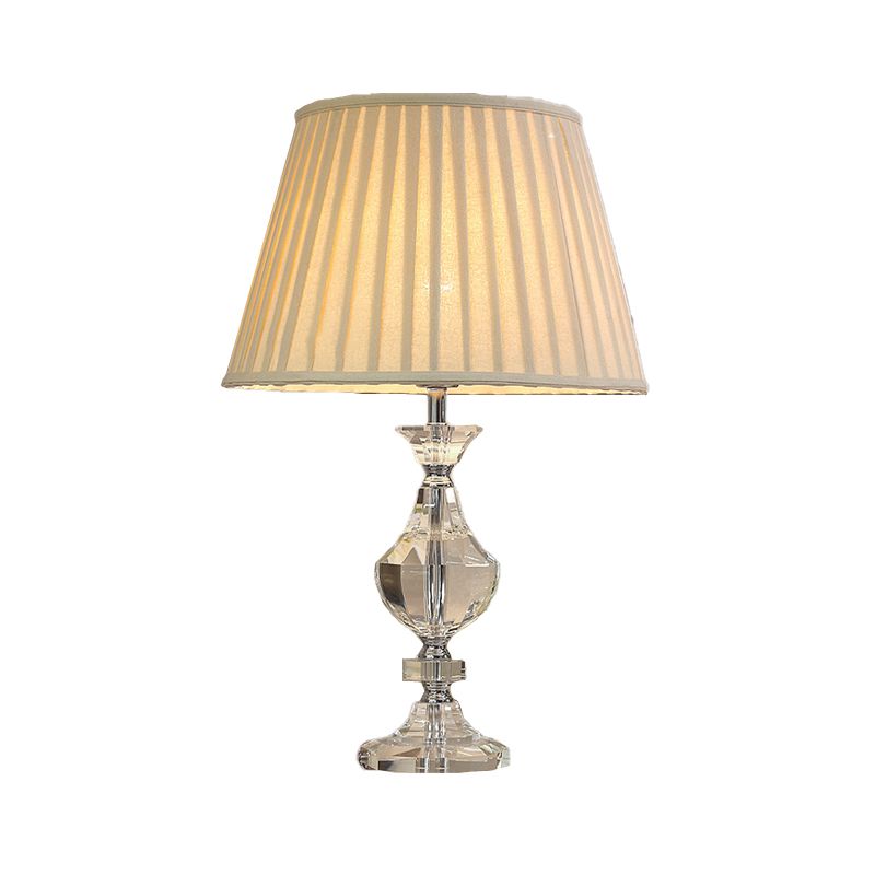 Wide Flare Task Lamp Modern Fabric 1 Head Beige Reading Book Light with Urn Crysatl Detail for Living Room