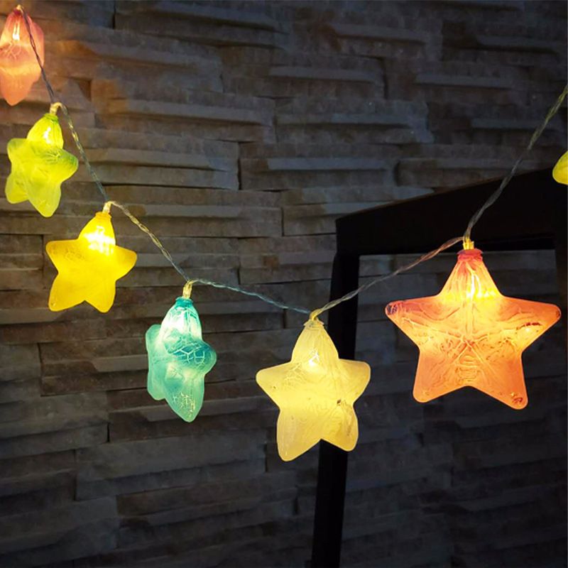 6.5ft Plastic Crackle Star String Lamp Art Decor 10 Heads Clear LED Fairy Lighting for Courtyard