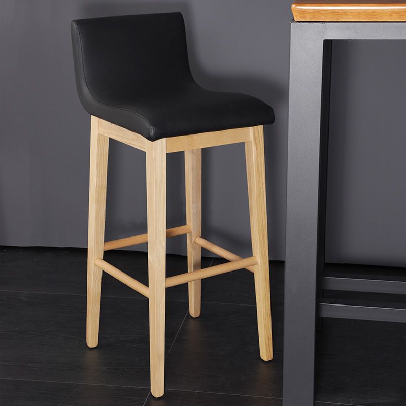 Low Back Leather Counter Stool Modern Ash Solid Wood Base Bar Stool