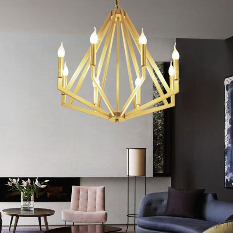 Lampada il lampadario oro a 8 luci lampada da lampada tradizionale geometrica in metallo lampada a sospensione per soggiorno