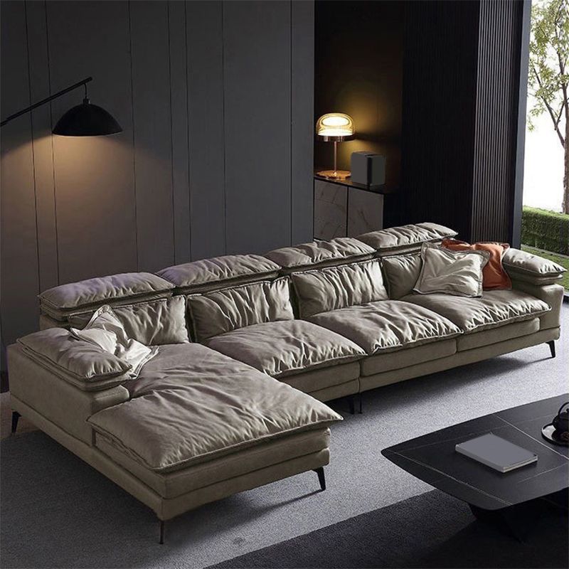 Modern Style Sofa Bed Imitation Leather Material Grey/khaki/coffee Feather Padded Sofa