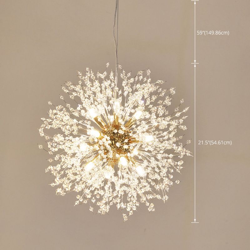 Modern Style Dandelion Crystal Pendant Light Home Decoration Lighting Fixture in Gold for Dining Room