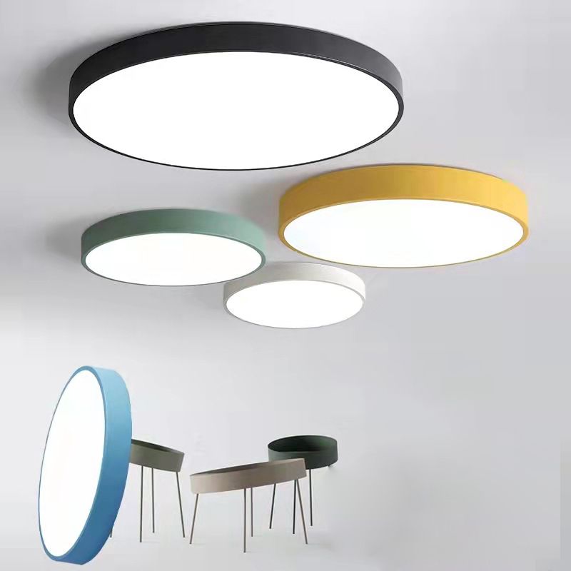 Round Shape Ceiling Lamp Modern Macaroon Iron 1 Light Flush Mount for Balcony Corridor