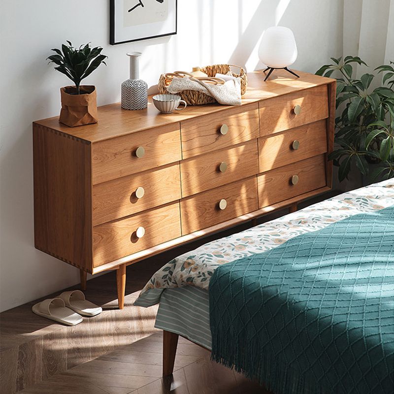 Modern Rectangle Pine Accent Chest 9 - Drawer Straight Legs Chest