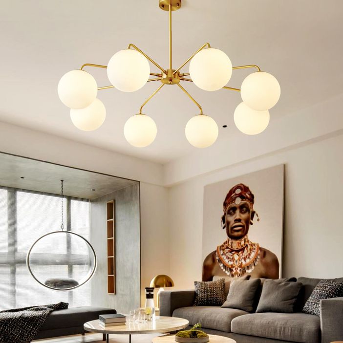 Post-Modern Minimalist Chandelier Light Fixture Spherical White Glass Ceiling Chandelier for Living Room