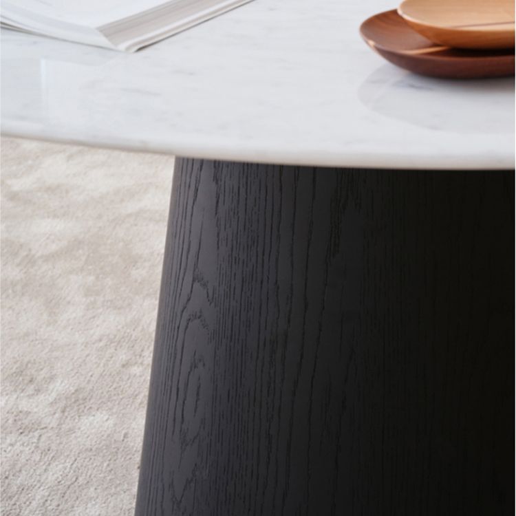 Modern Round Dining Table White Stone Tabletop with Wood Pedestal Base