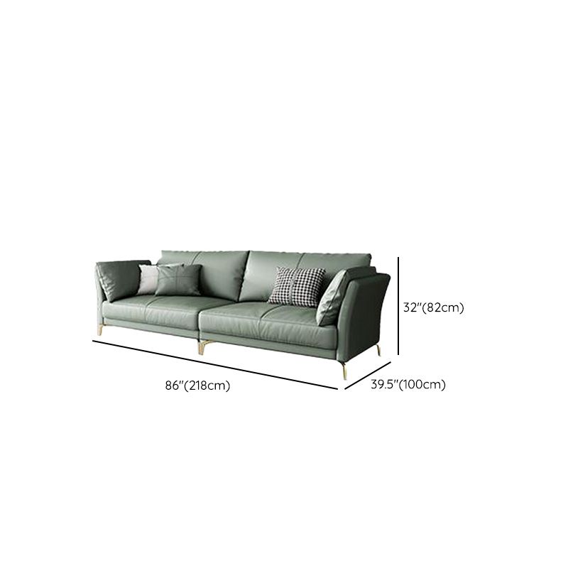Genuine Leather Flared Arm Sofa Luxurious Green Sofa with Pillows