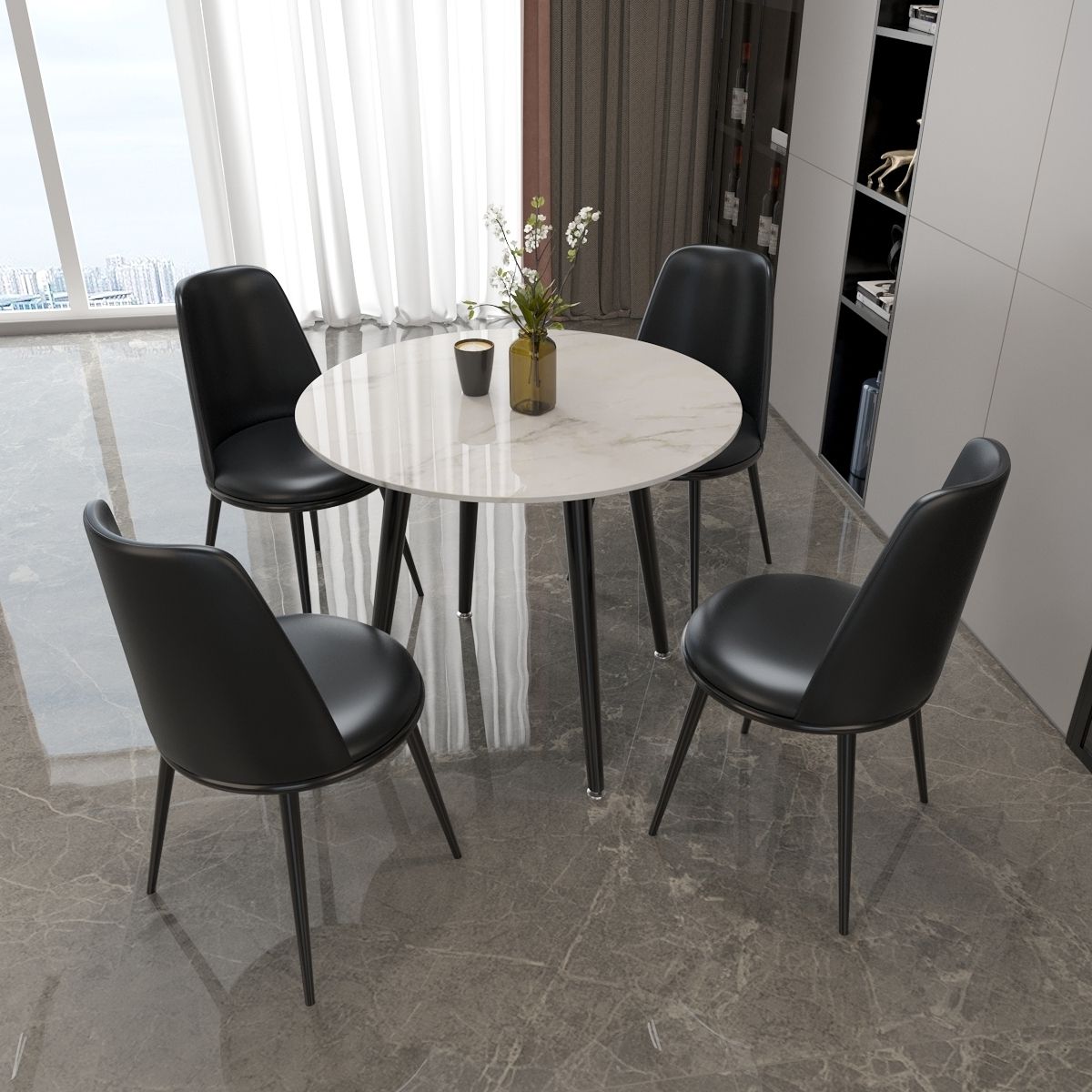 Metal and Stone Table Glam Style Minimalist Family Round Dining Table
