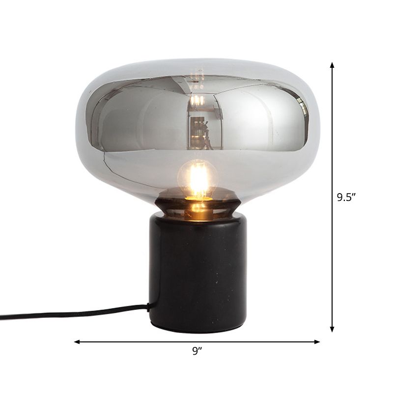 Ovale Living Room Table Light Polished Silver Glass 1 Bulb Postmodern Night Stand Lamp with Black Base