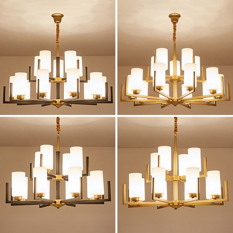 Modern Cylinder Chandelier Glass Multi Light Hanging Light for Bedroom