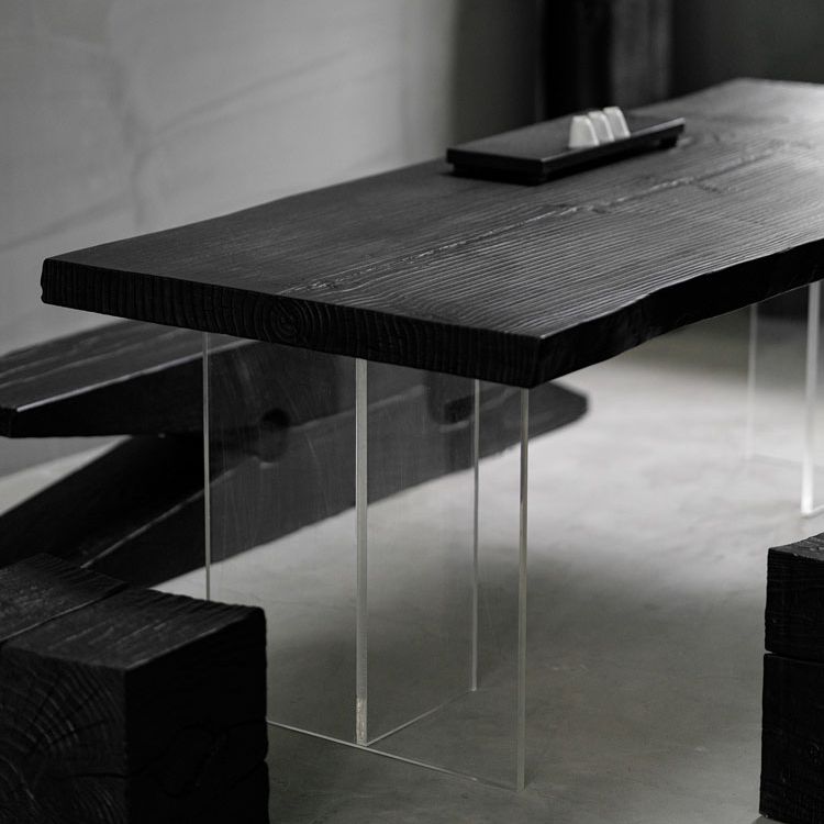 Pine Solid Wood Dining Room Collection Modern Rectangle with Acrylic Double Pedestal Table