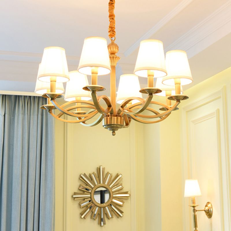Traditional Ceiling Pendant Light Cone Fabric Ceiling Hung Fixtures in Copper