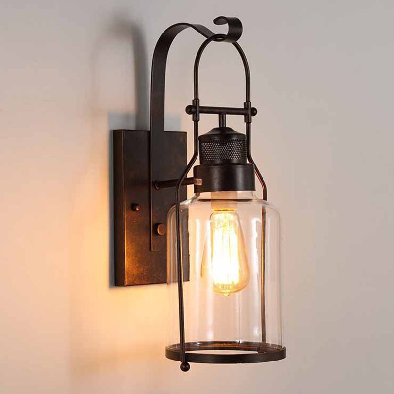 Cylinder Clear Glass Wall Mount Lamp 1-Light Vintage Coastal Wall Lighting Fixture for Hallway