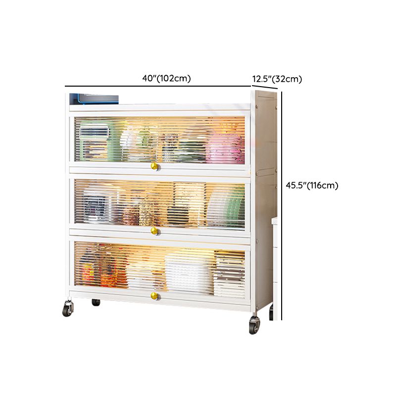 white Metallic Buffet Sideboard 12.6-inch wide Dining Server with wheels