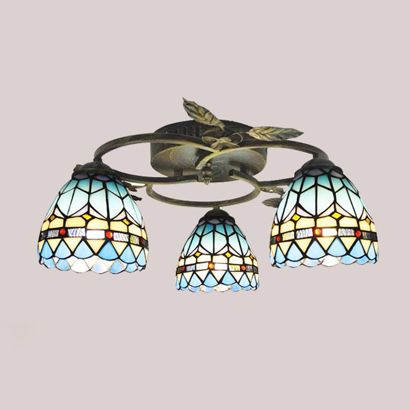 3-Light Ceiling Lamp Tiffany Style Glass Ceiling Lighting for Living Room