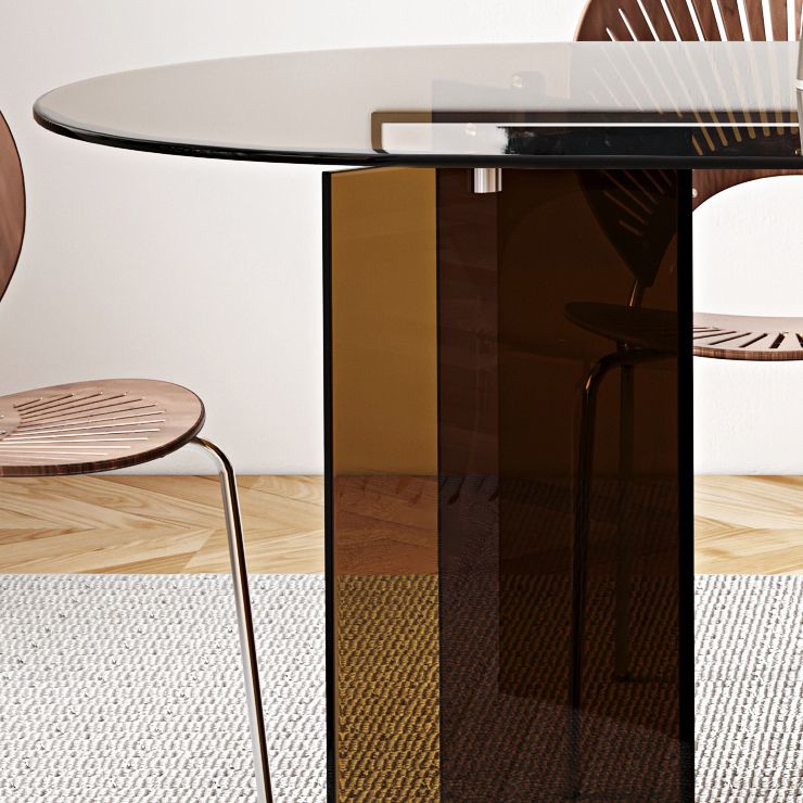 Tempered Glass Dining Table for Restaurant Modern Free Form Table with Double Pedestal