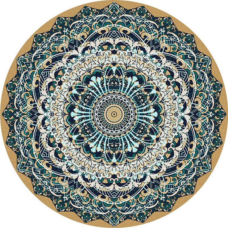 Multi-Colored Bedroom Area Rug Moroccan Mandala Print Rug Synthetics Non-Slip Backing Washable Stain Resistant Rug